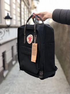 Рюкзак канкен черный с полосатыми лямками