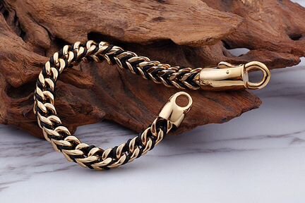 Стальной браслет цепь мужская позолоченный S245