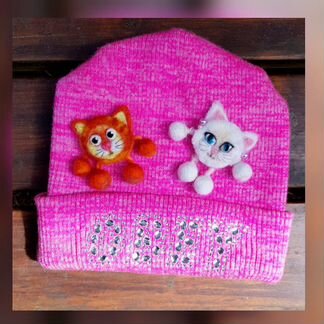 Валяные броши Кошарики Кузя и Буся