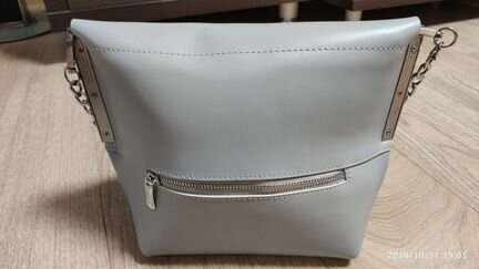 Сумка натуральная кожа, серая