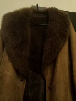 Дубленка пальто коричневого цвета 50-54р.В хорошем