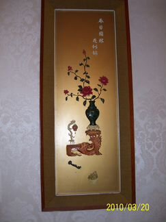 Редкая картина-панно с вазой,камень, Китай нач.ххв