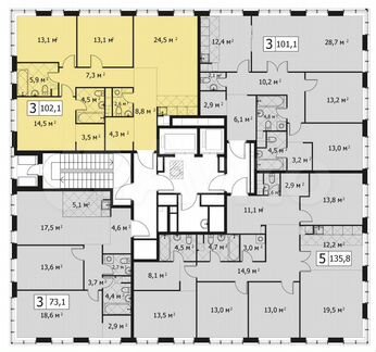 3-к квартира, 102 м², 3/14 эт.