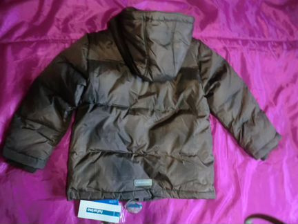 Новая пуховая куртка Футурино корич. клетка с оран